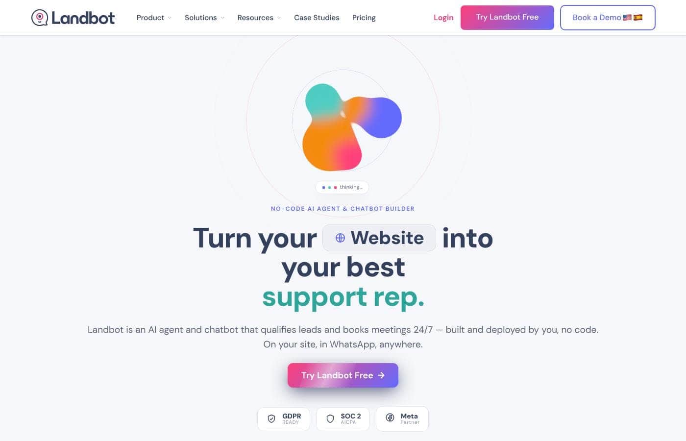 Landbot homepage screenshot