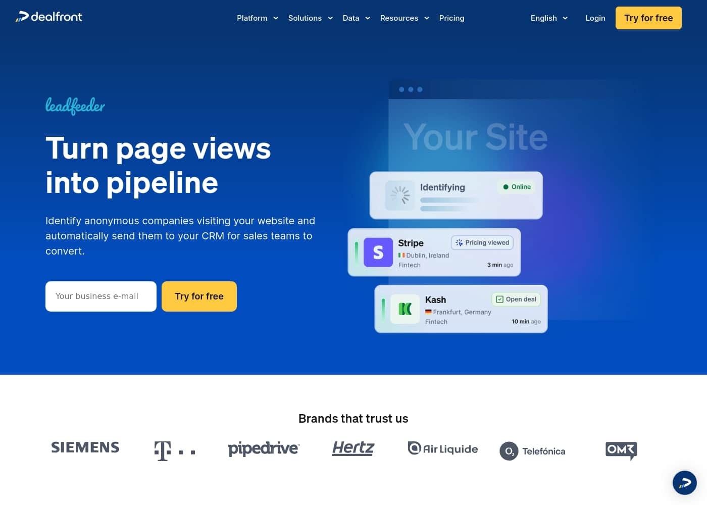 Leadfeeder Homepage-Screenshot