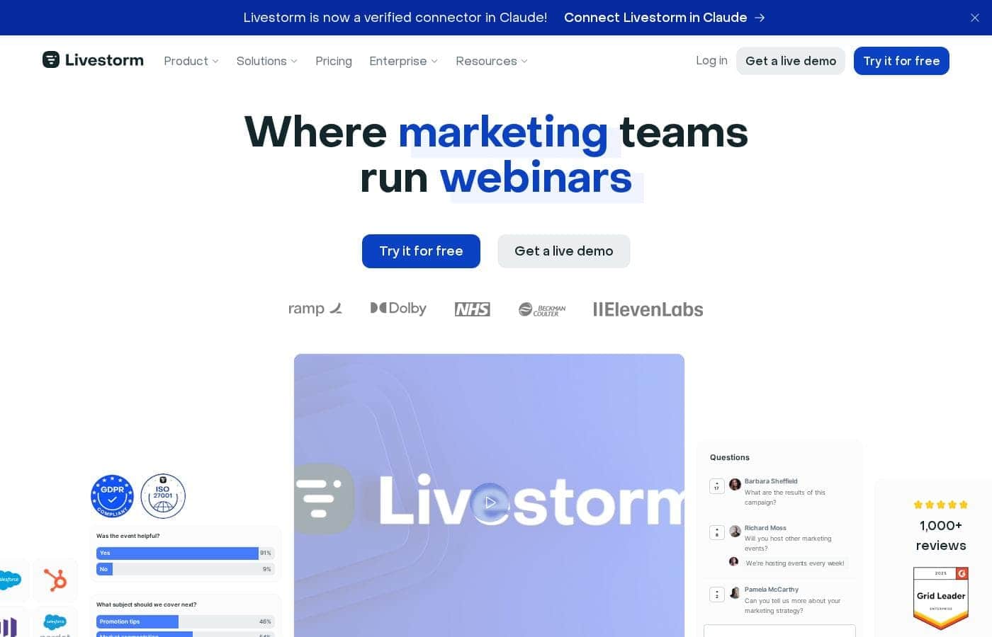 ภาพหน้าจอหลักของ Livestorm