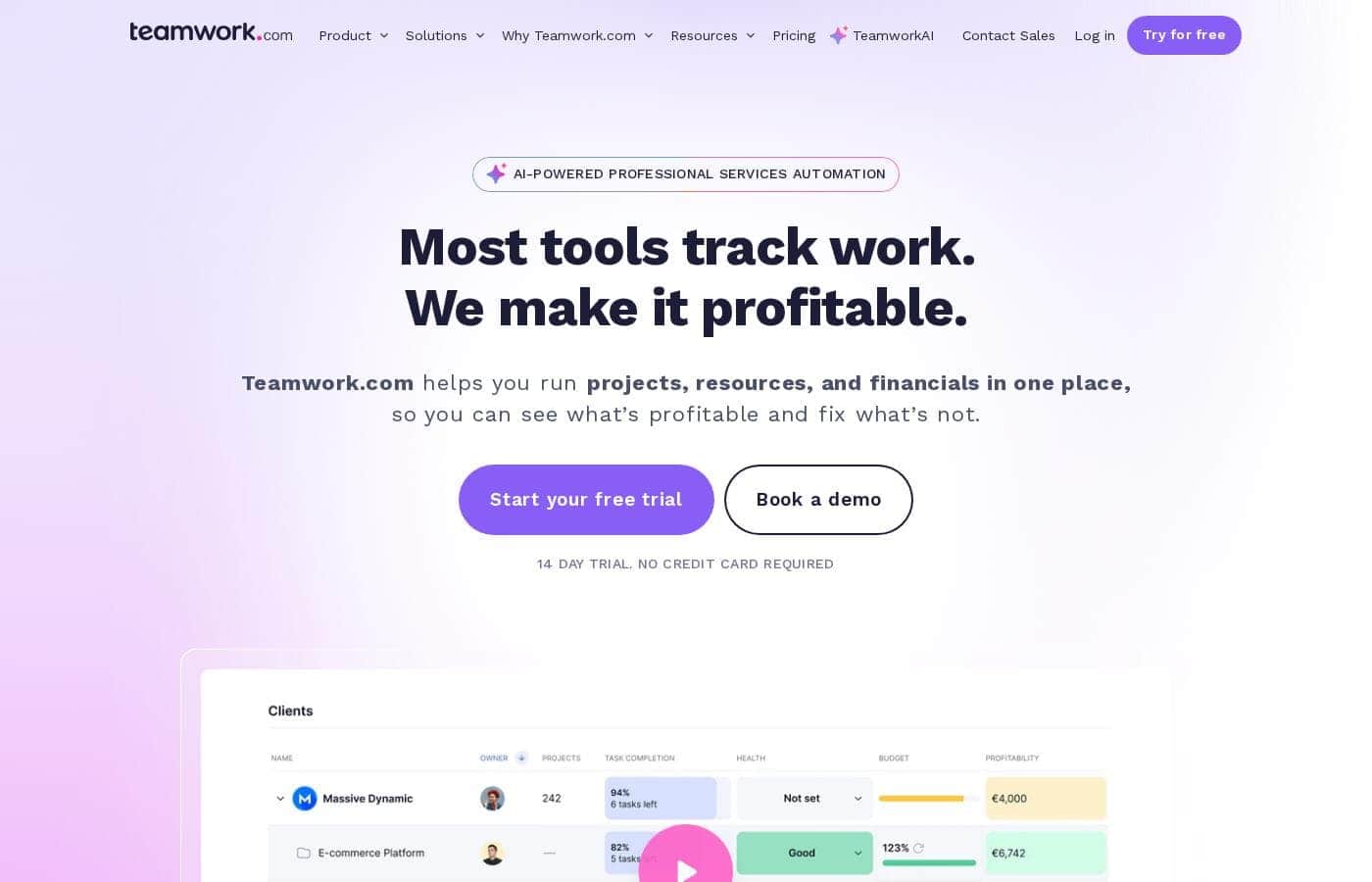Teamwork homepage screenshot