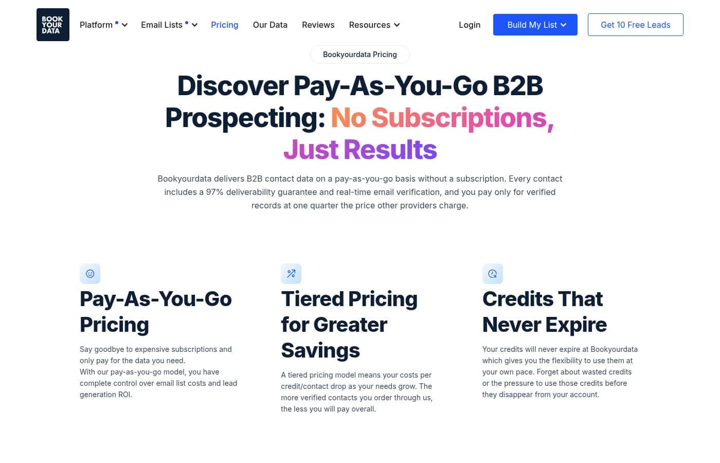 Bookyourdata pricing page screenshot
