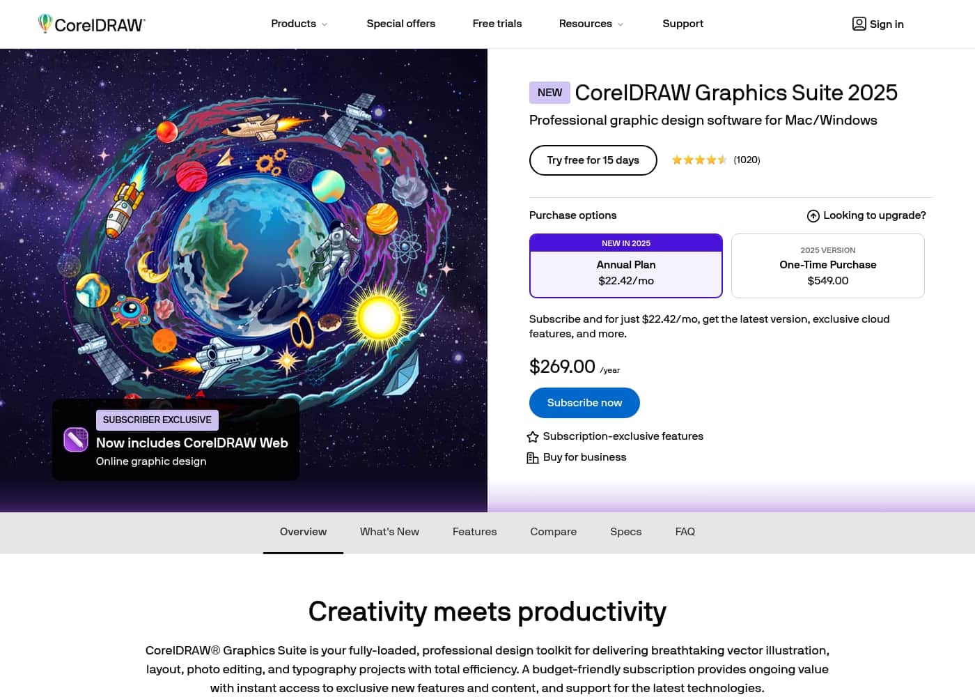Screenshot della homepage di CorelDRAW