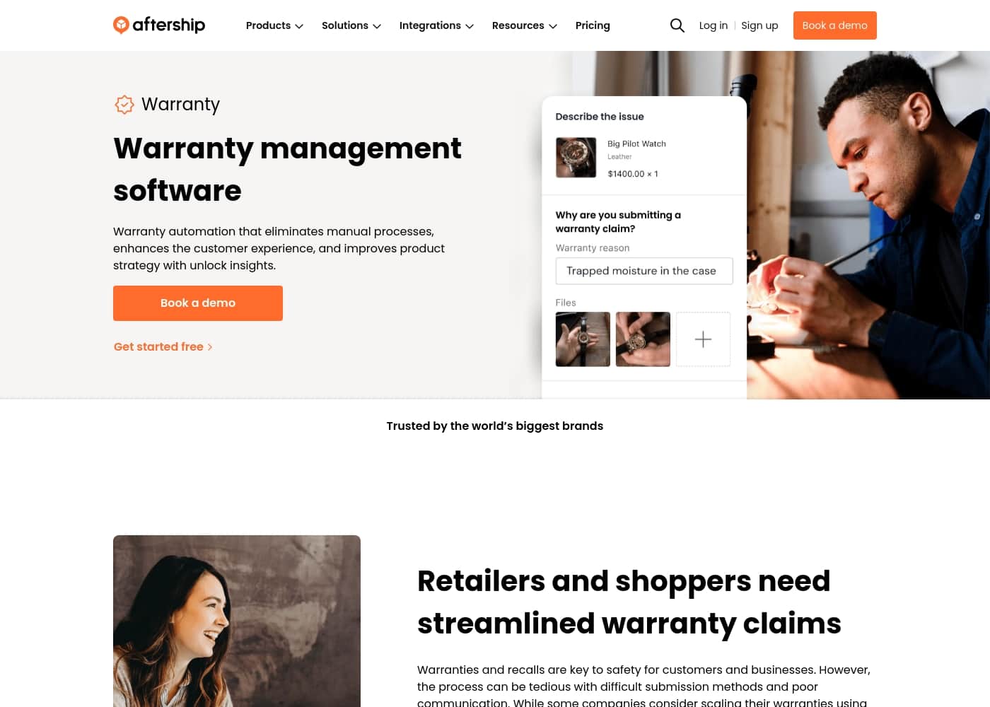 AfterShip Warranty 홈페이지 스크린샷