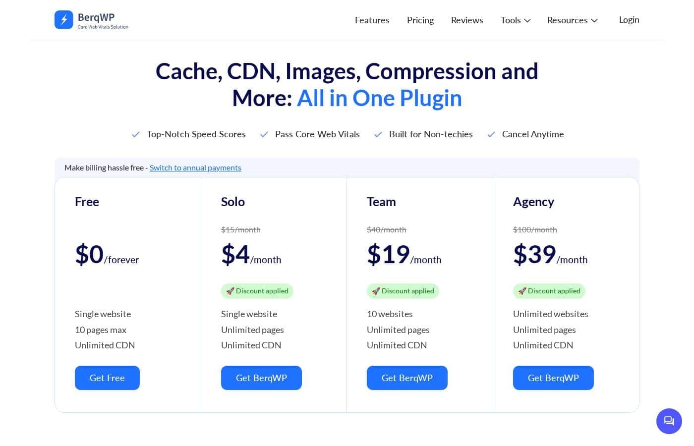 BerqWP pricing page screenshot