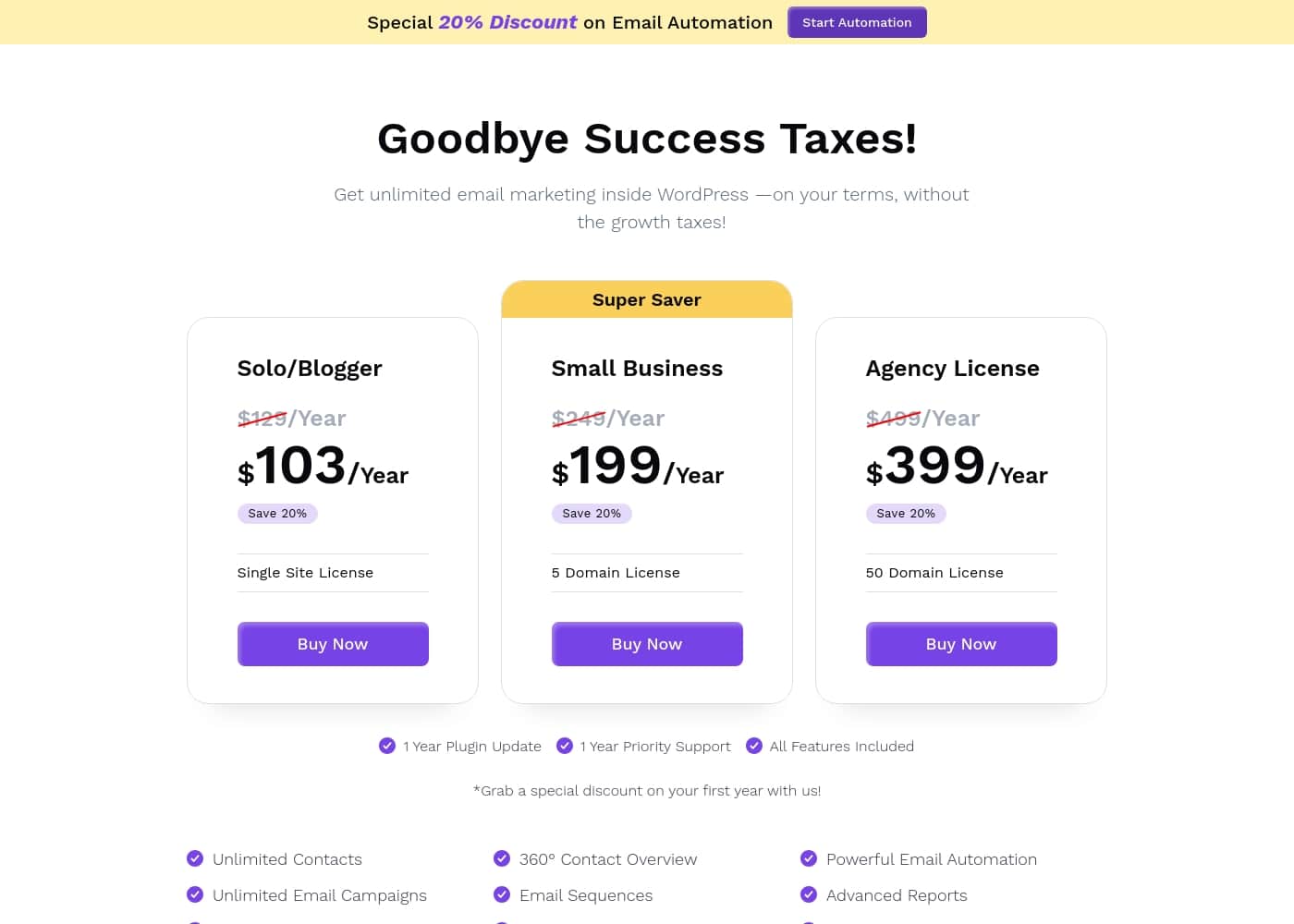 FluentCRM pricing page screenshot
