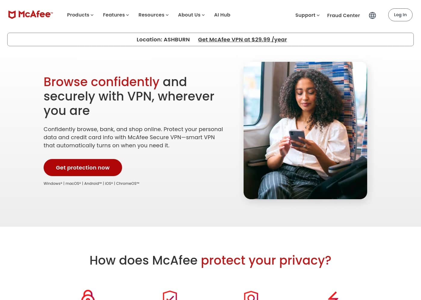 McAfee VPN homepage screenshot