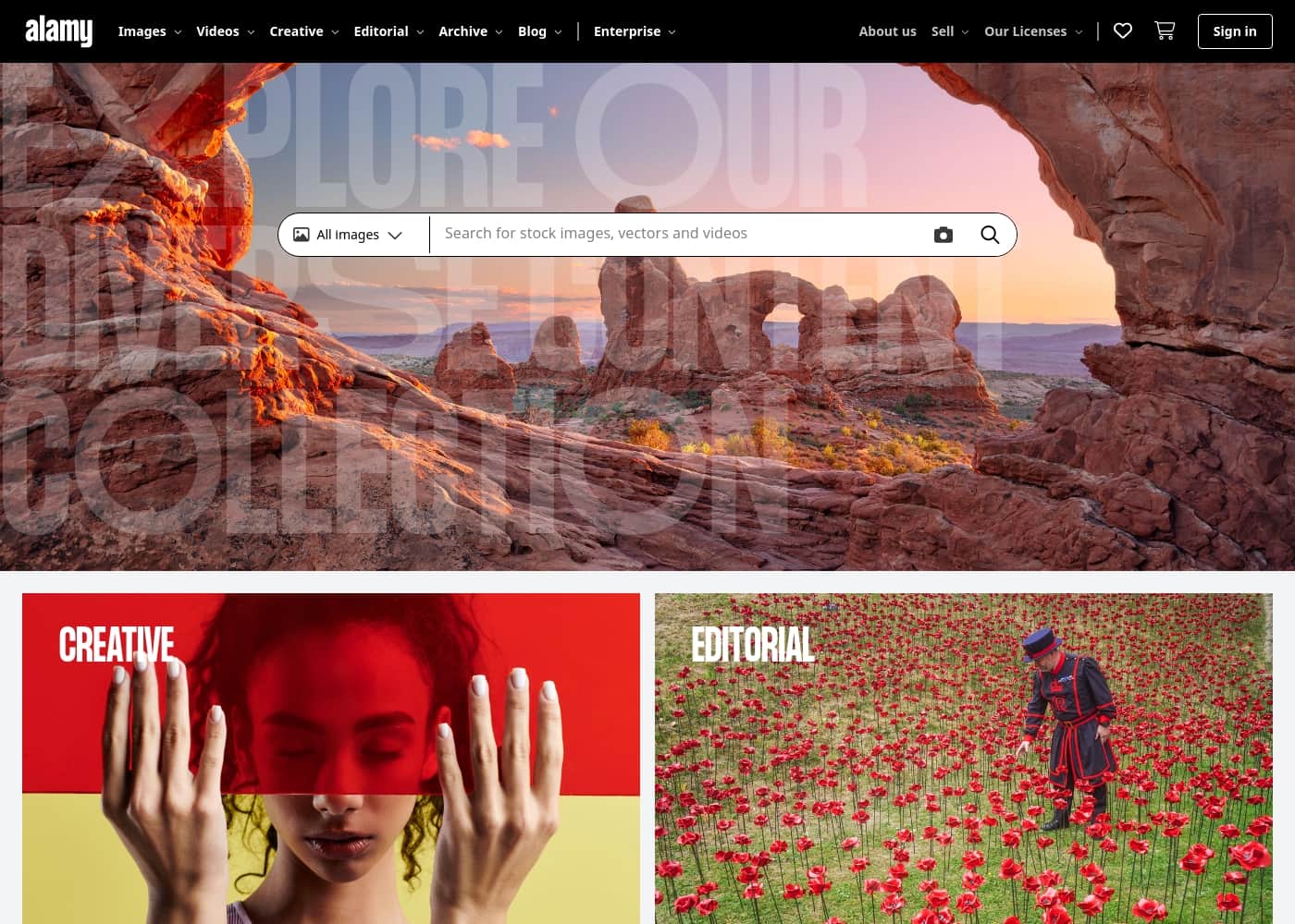Alamy homepage screenshot