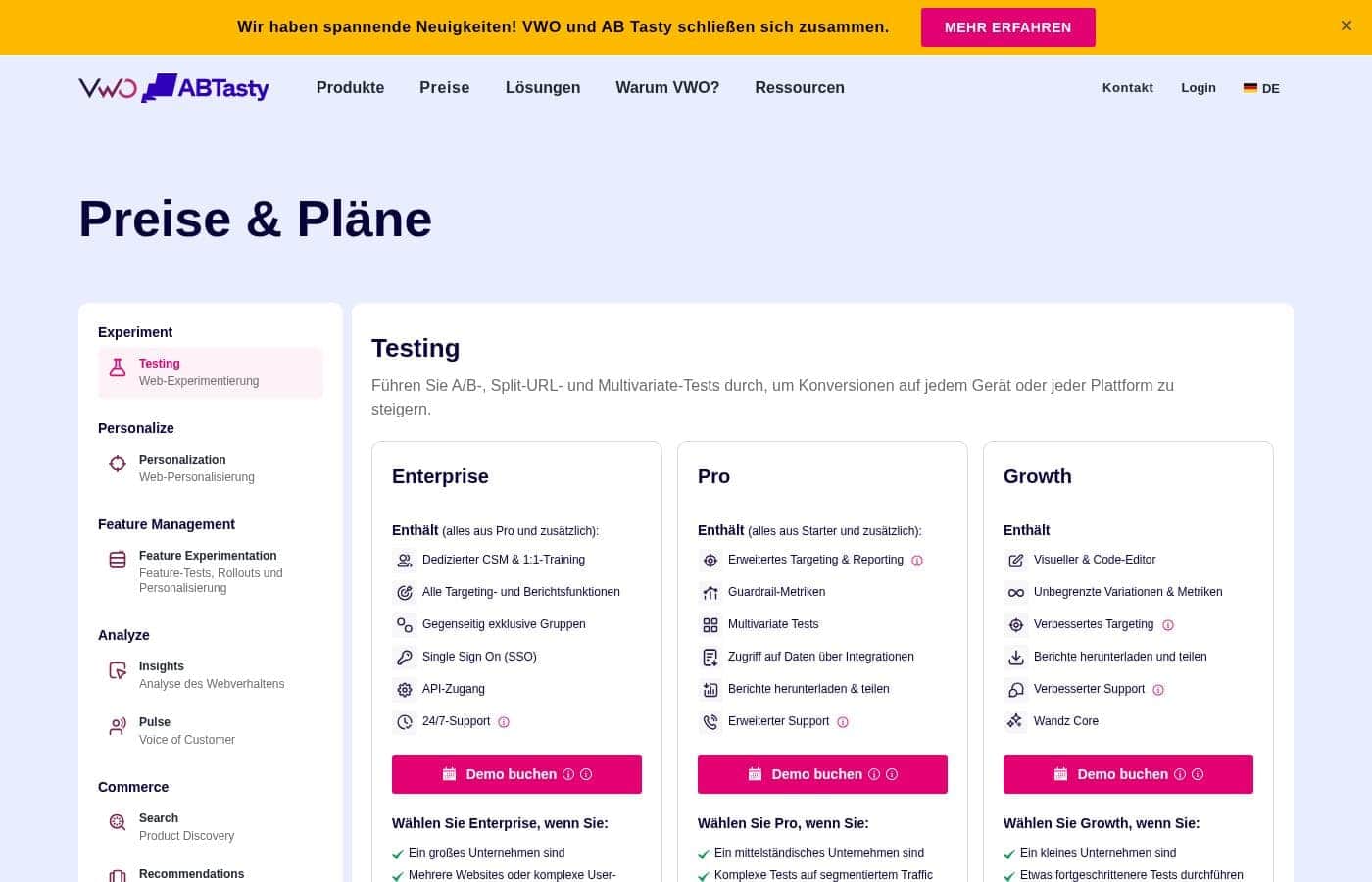 VWO pricing page screenshot