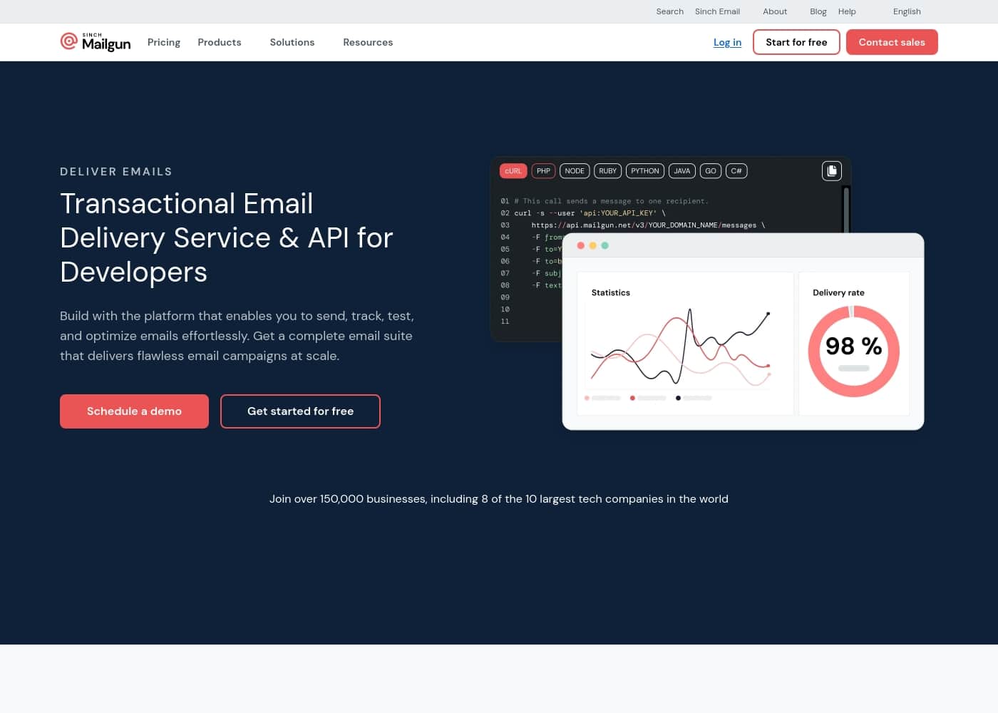 Mailgun homepage screenshot