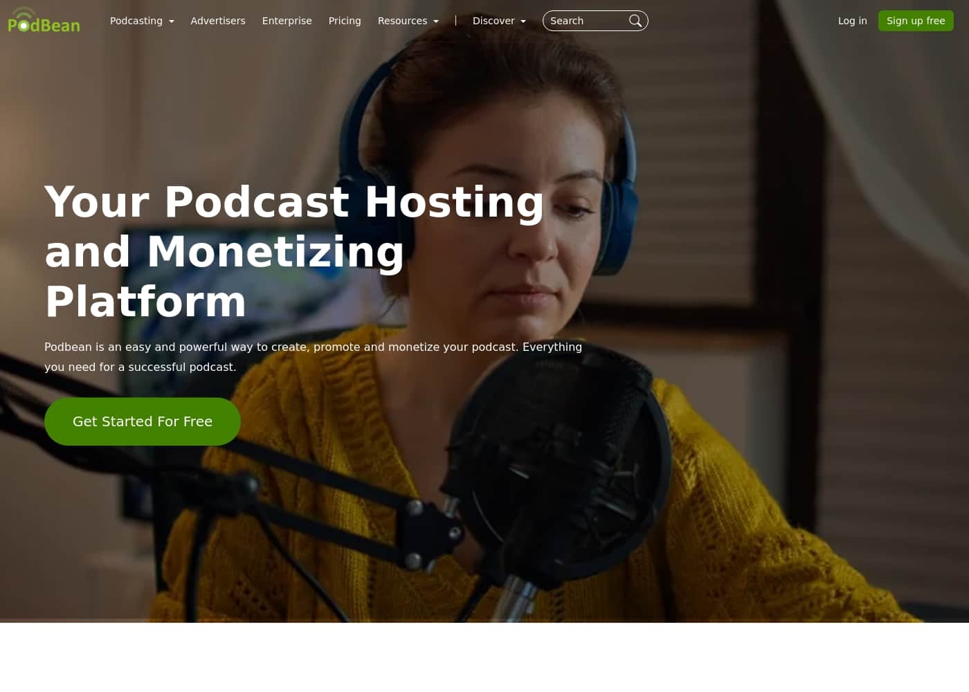 Captura de pantalla de la página de inicio de Podbean