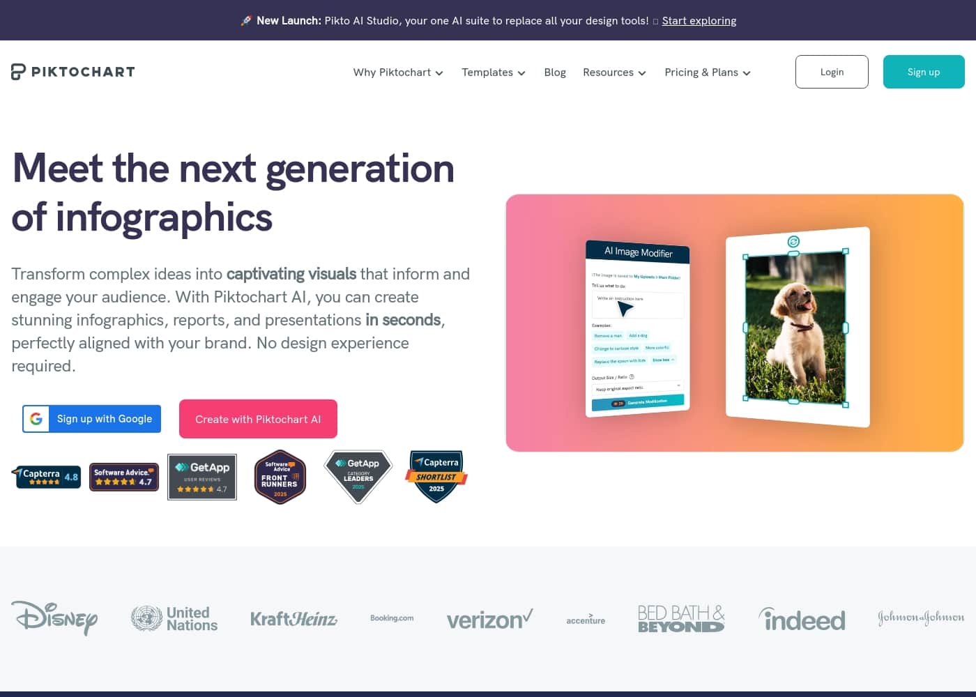 Piktochart homepage screenshot