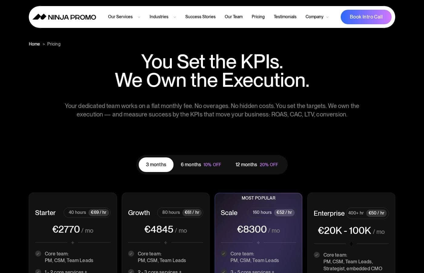Ninja Promo pricing page screenshot