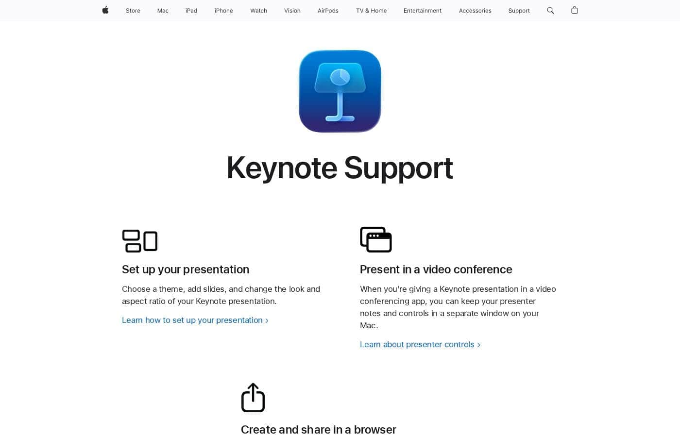 Keynoteのホームページスクリーンショット