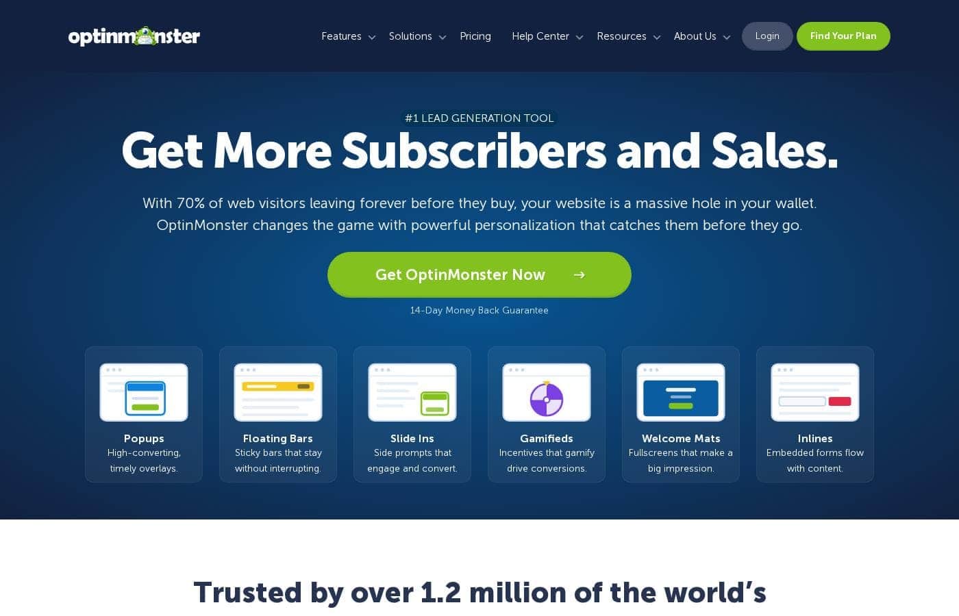 Screenshot della homepage di OptinMonster
