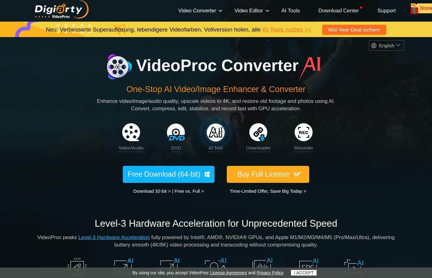 Screenshot della homepage di VideoProc