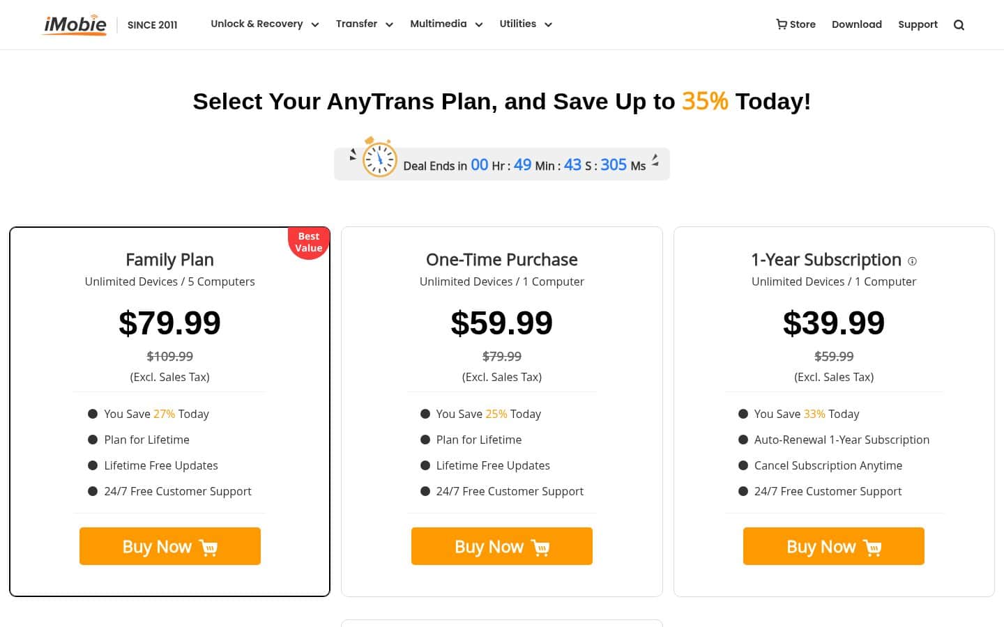 AnyTrans pricing page screenshot