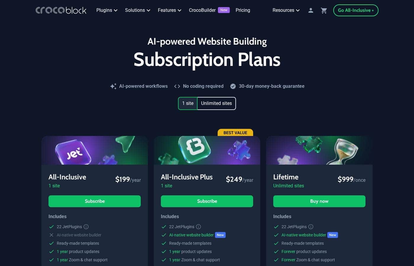 Crocoblock pricing page screenshot