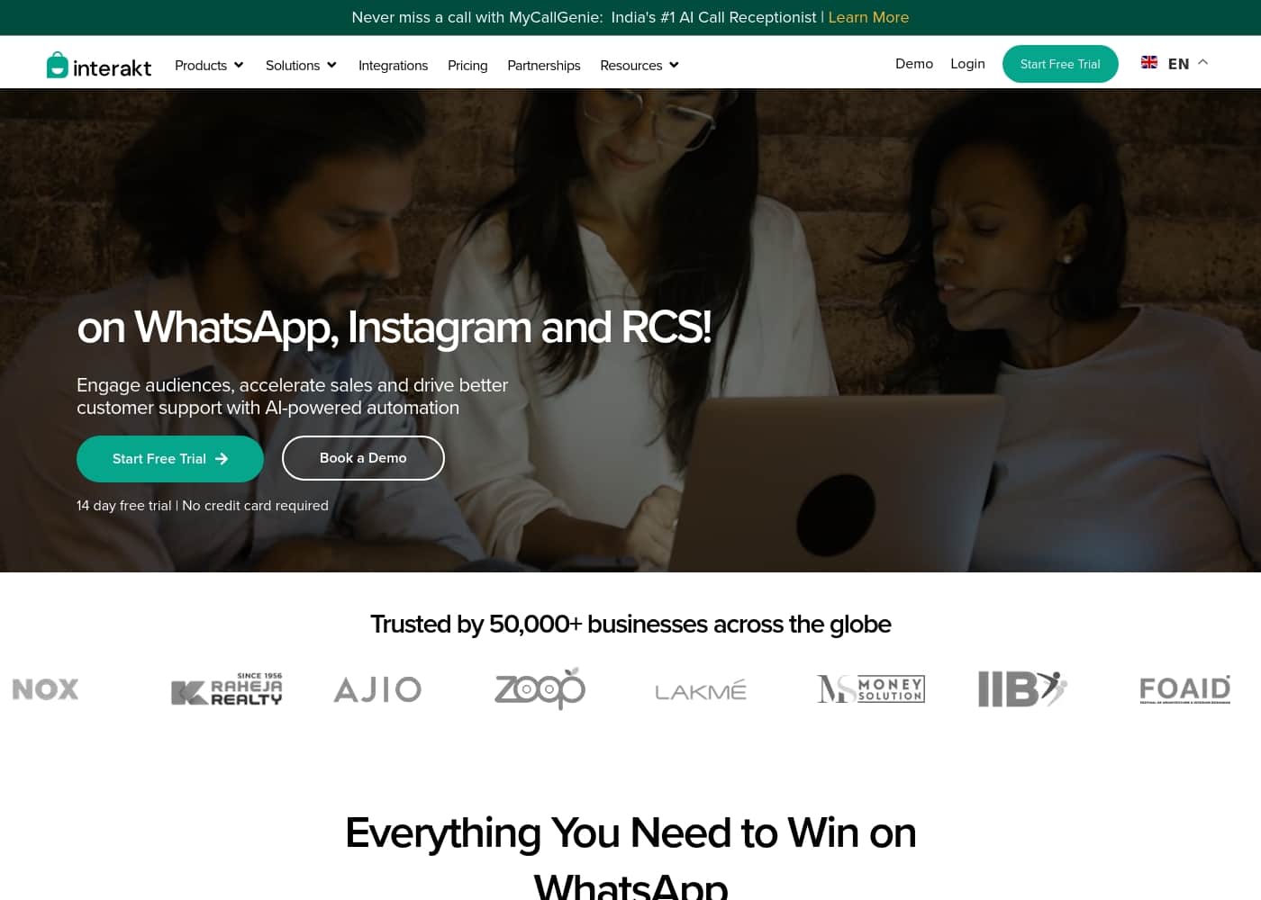 Interakt by Jio Haptik homepage screenshot