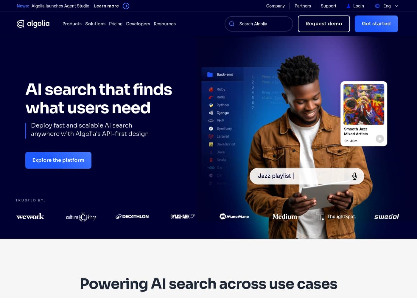 Algolia首页截图