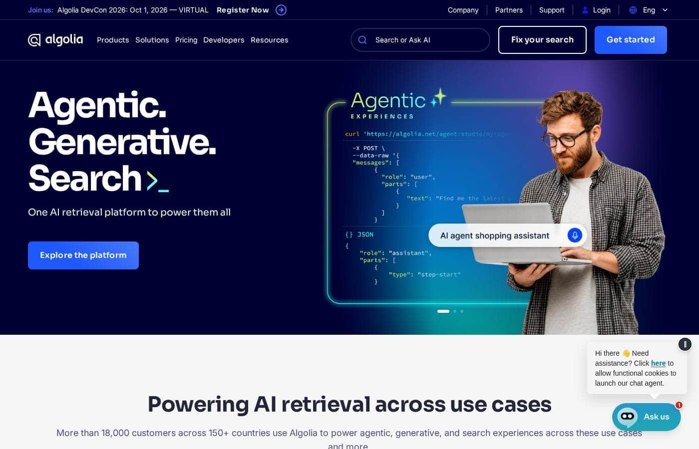 Algolia homepage screenshot