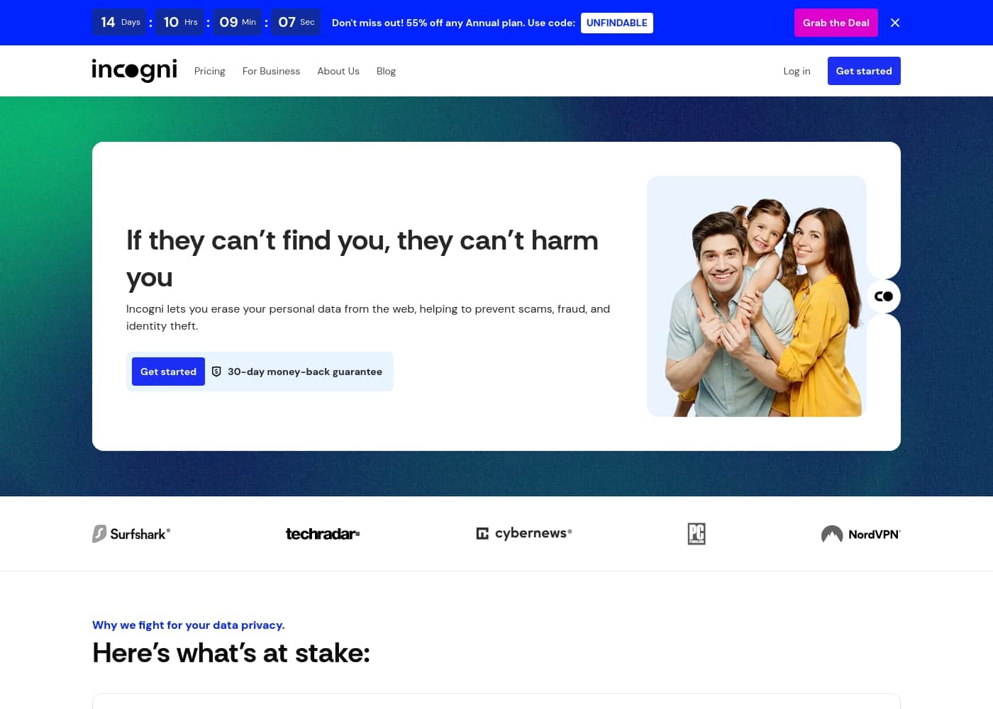 Incogni 홈페이지 스크린샷