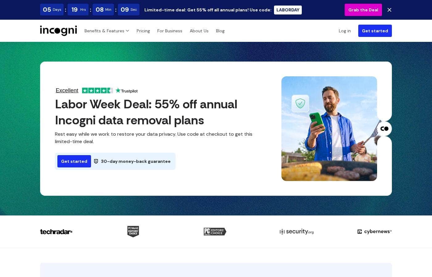 Incogni homepage screenshot