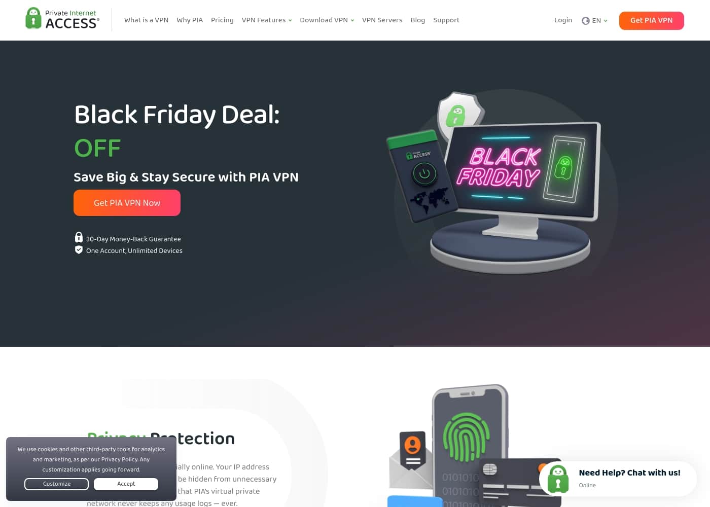 PIA VPN homepage screenshot