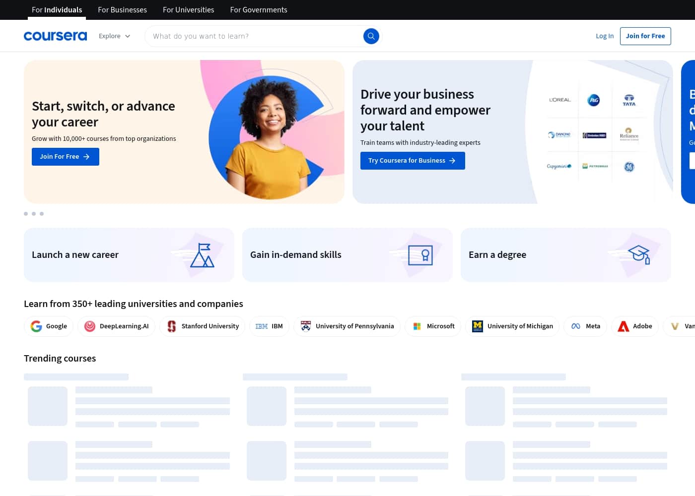 Coursera 홈페이지 스크린샷