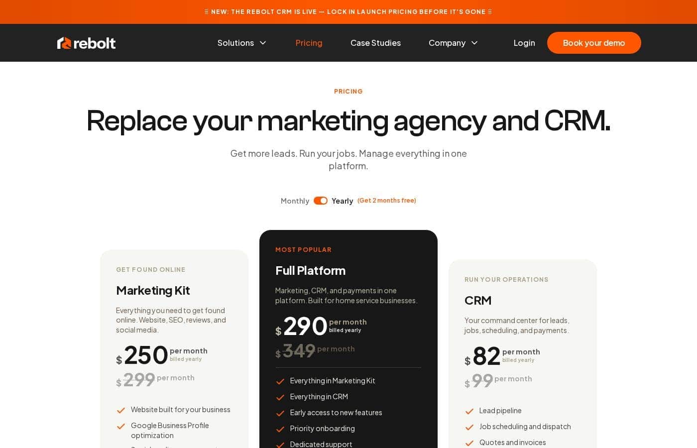 Rebolt pricing page screenshot