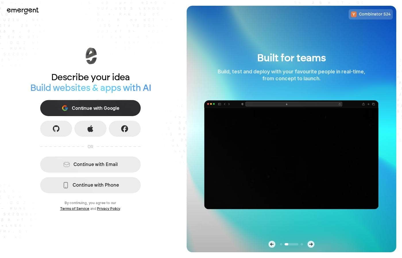 Emergent homepage screenshot
