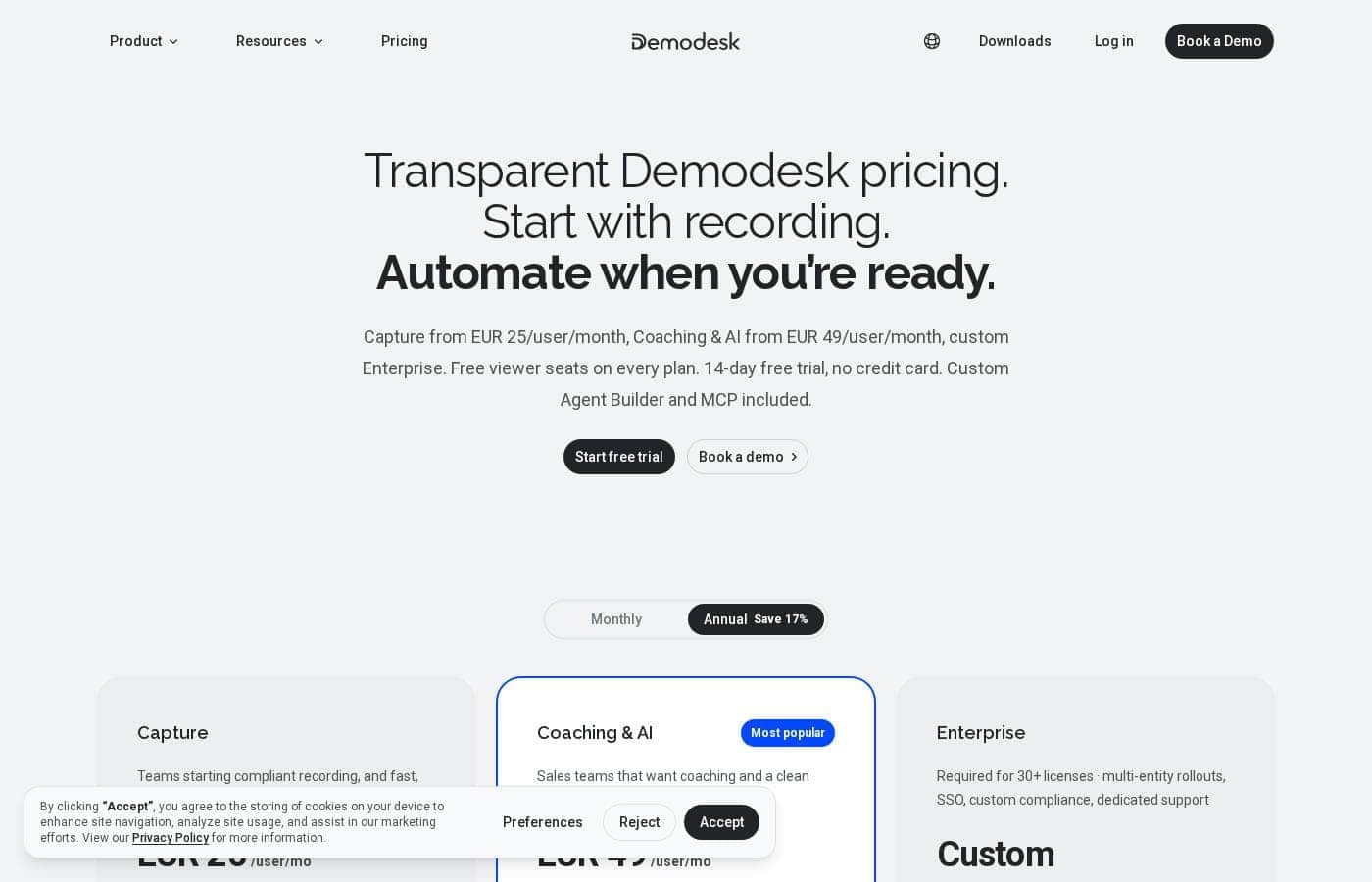 Скриншот страницы цен Demodesk
