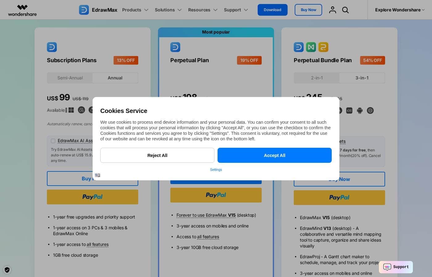Edraw Max pricing page screenshot