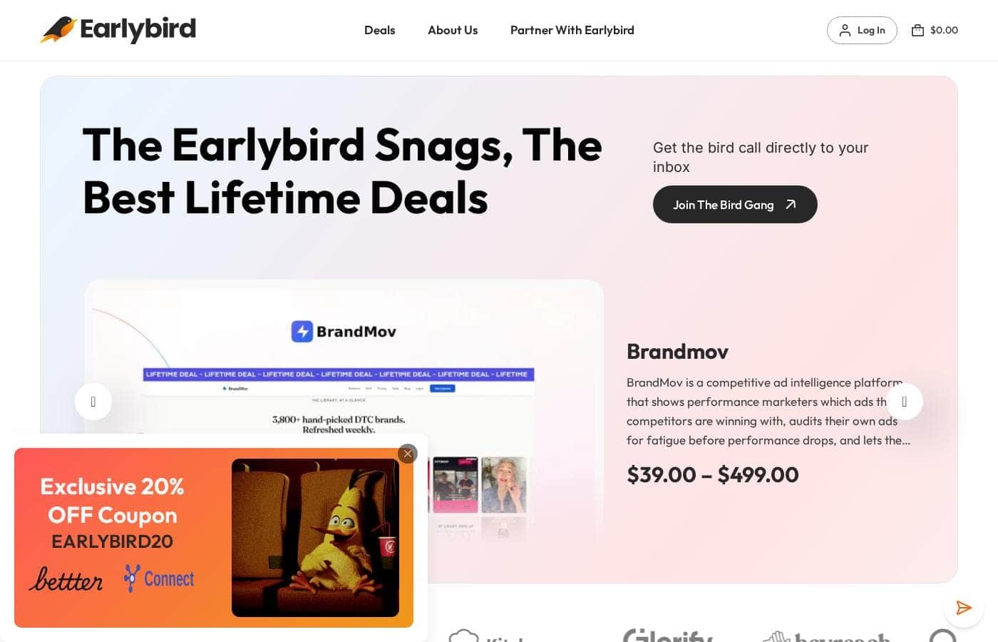 EarlyBird homepage screenshot