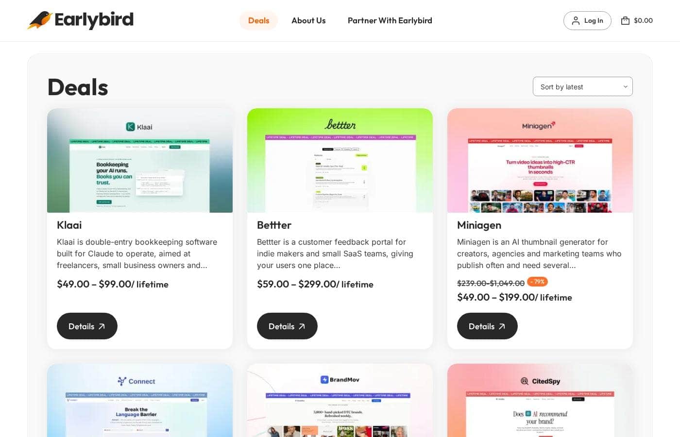 EarlyBird pricing page screenshot