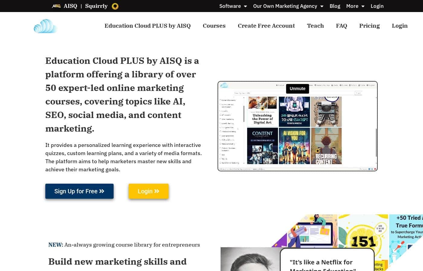Captura de ecrã da página inicial do Education Cloud Plus
