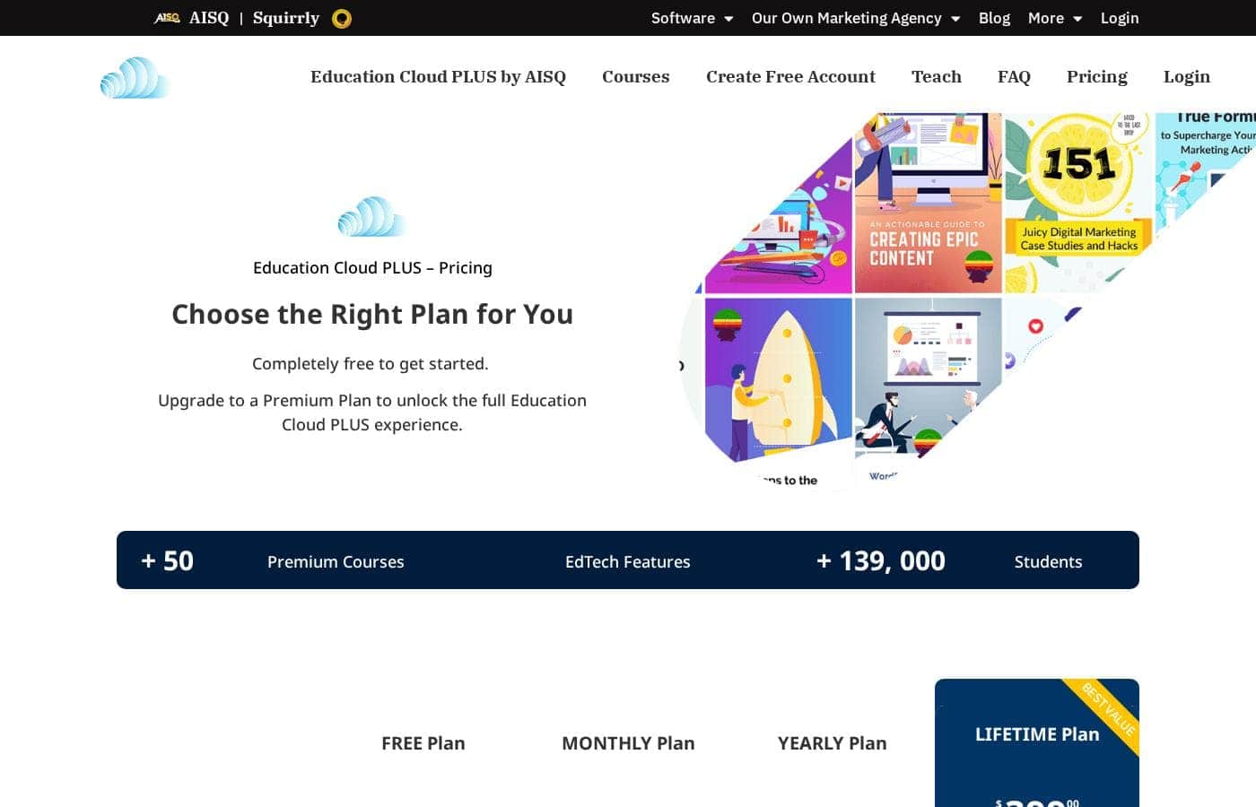 Captura da página de preços do Education Cloud Plus