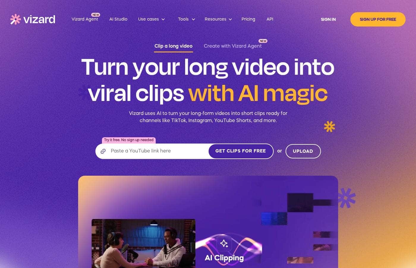 Vizard.ai homepage screenshot