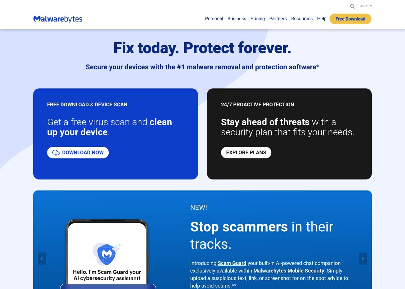 Malwarebytes homepage screenshot