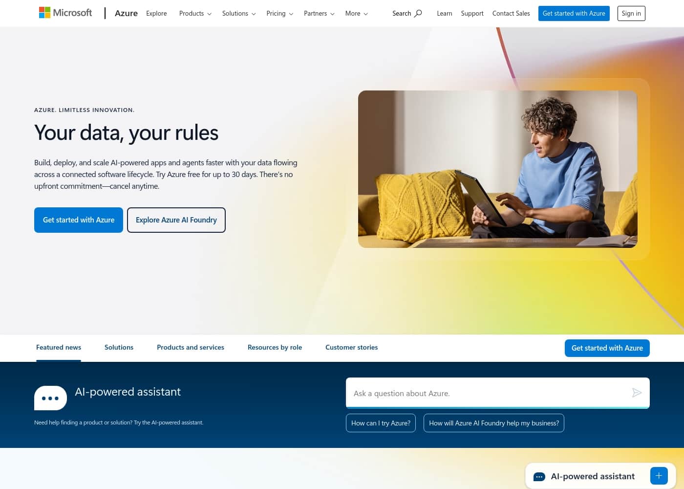 Microsoft Azure 홈페이지 스크린샷