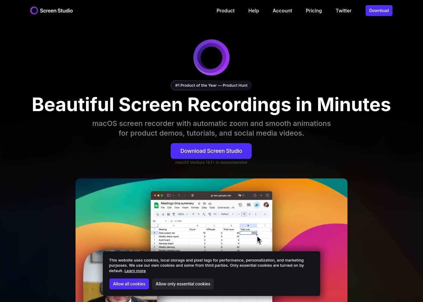 ภาพหน้าจอหลักของ Screen Studio