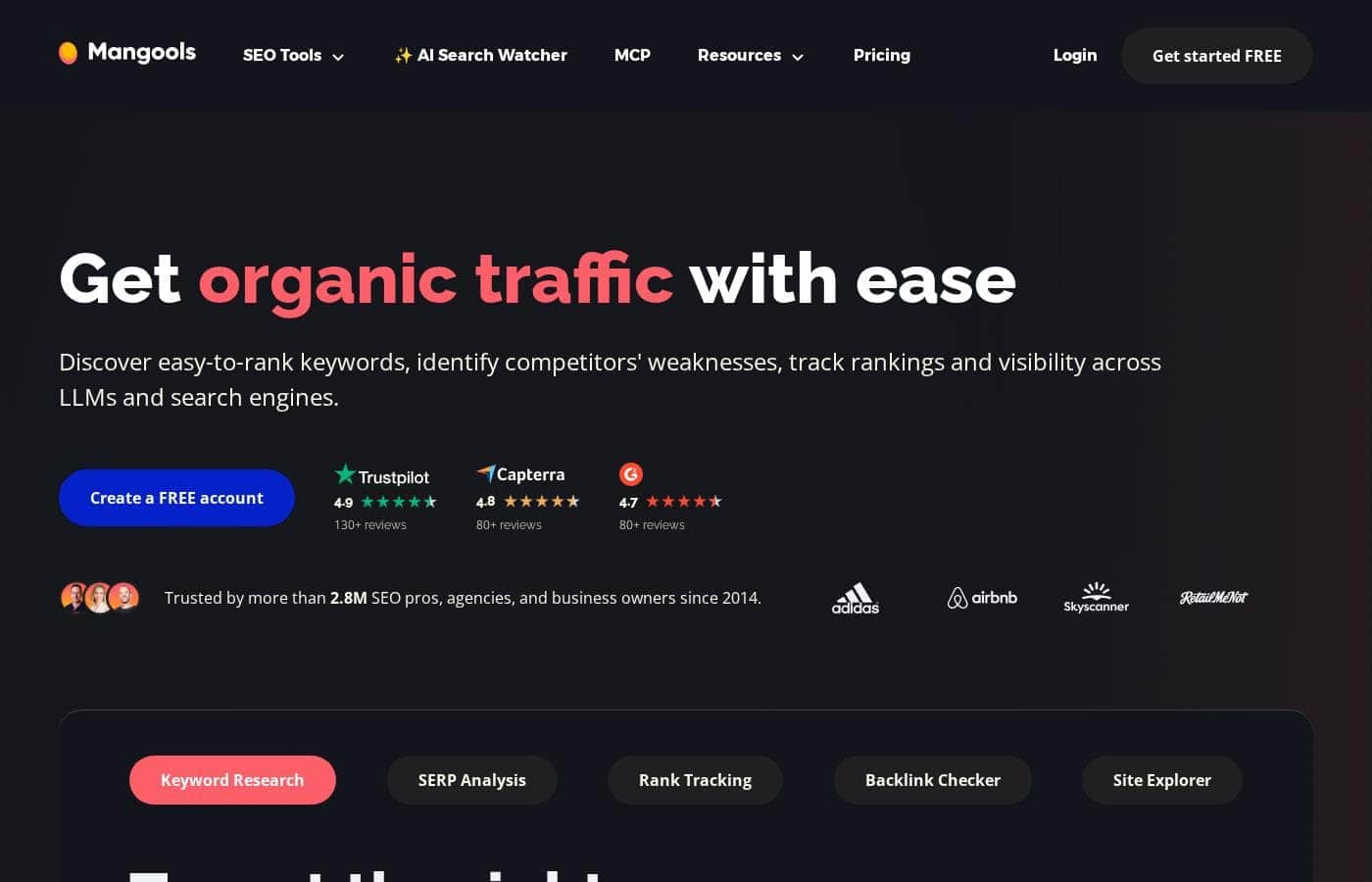Mangools homepage screenshot