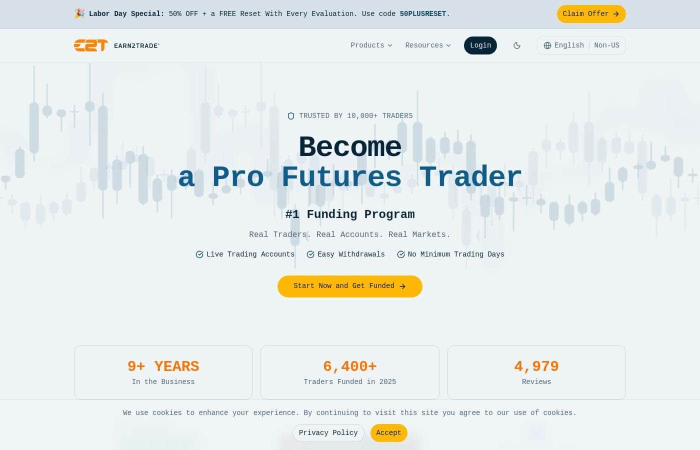 Earn2Trade homepage screenshot