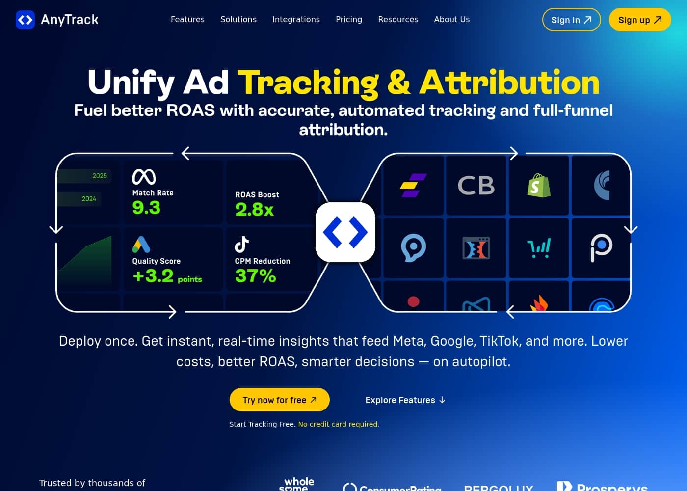 AnyTrack 홈페이지 스크린샷