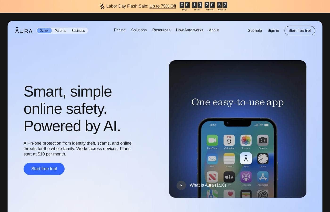 Aura homepage screenshot