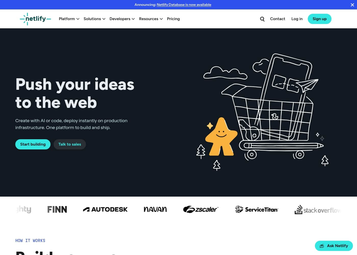 Netlify ana sayfa ekran görüntüsü