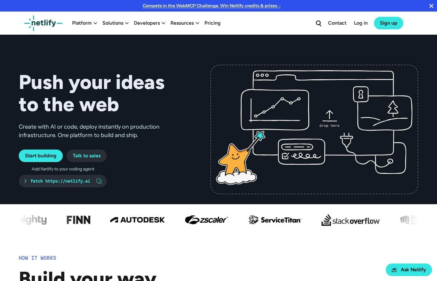 Скриншот главной страницы Netlify