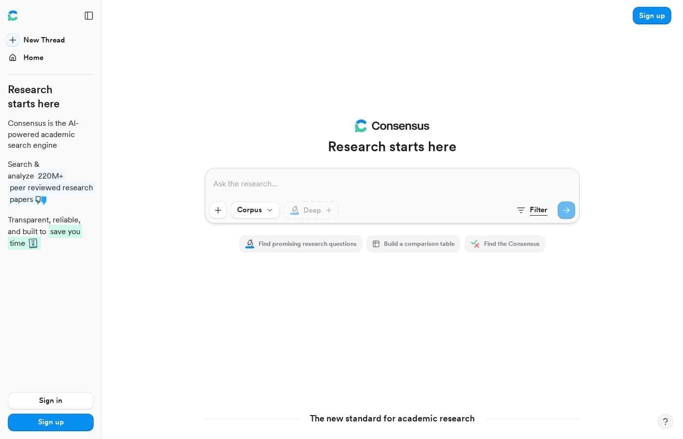 Consensus homepage screenshot