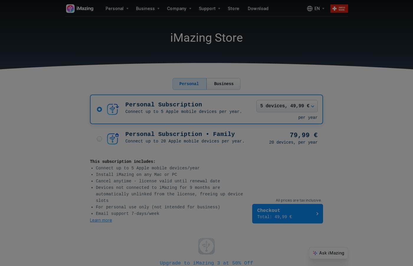 iMazing pricing page screenshot