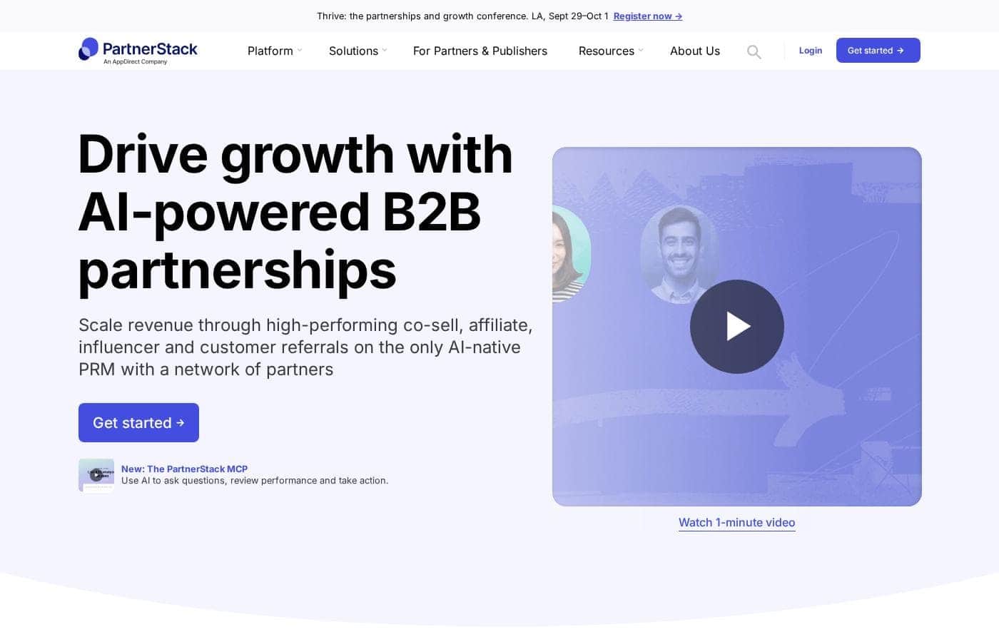 Captura de pantalla de la página de inicio de PartnerStack