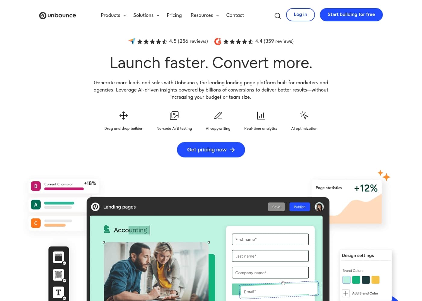 ภาพหน้าจอหลักของ Unbounce